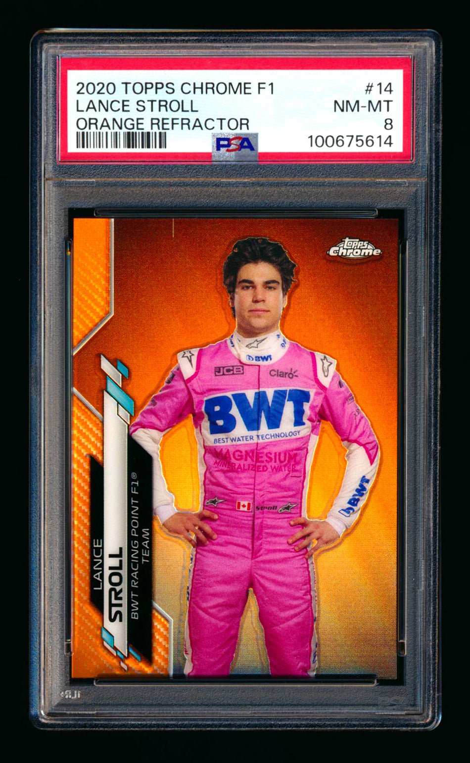 2020 Topps Chrome F1 #14 Lance Stroll RC Orange Refractor Portrait #21/25 PSA 8