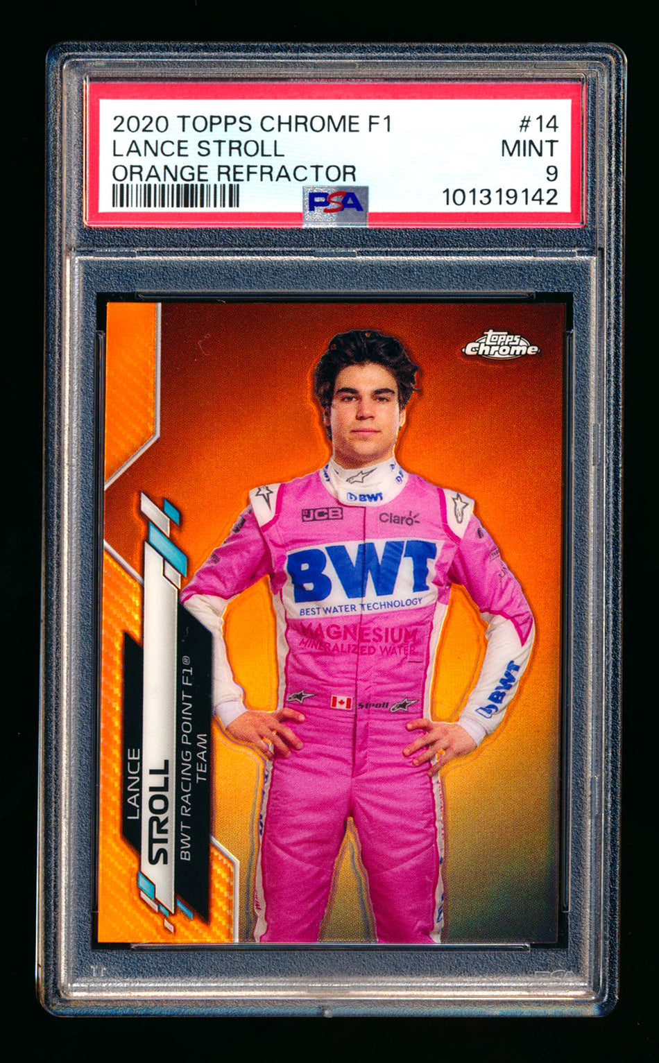 2020 Topps Chrome F1 #14 Lance Stroll RC Orange Refractor Portrait #02/25 PSA 9