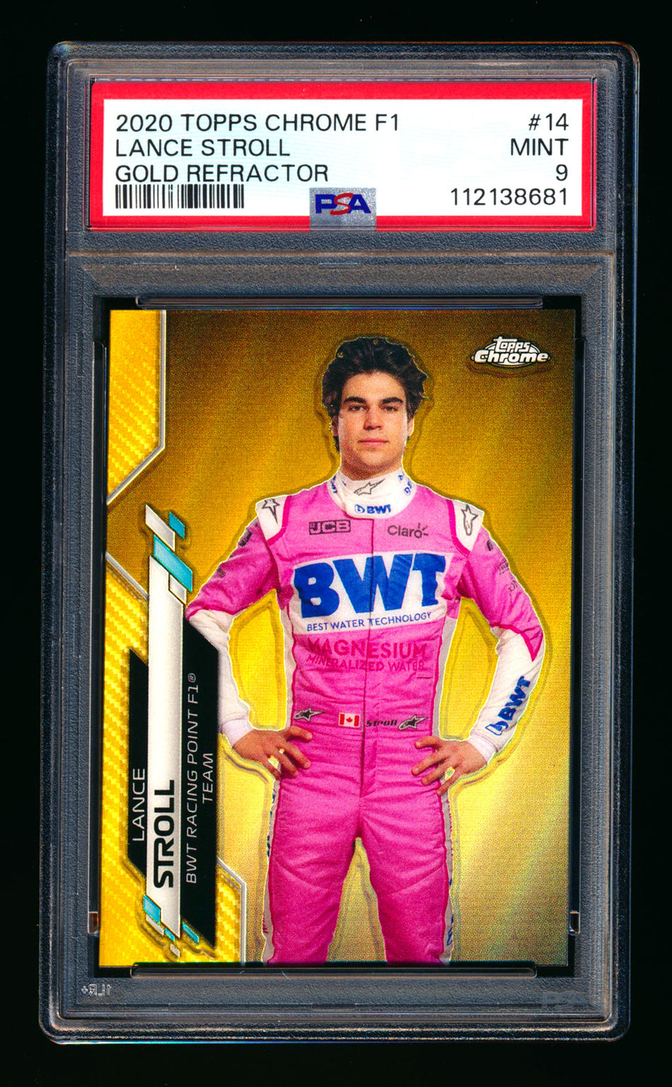 2020 Topps Chrome F1 #14 Lance Stroll RC Gold Refractor Portrait #35/50 PSA 9