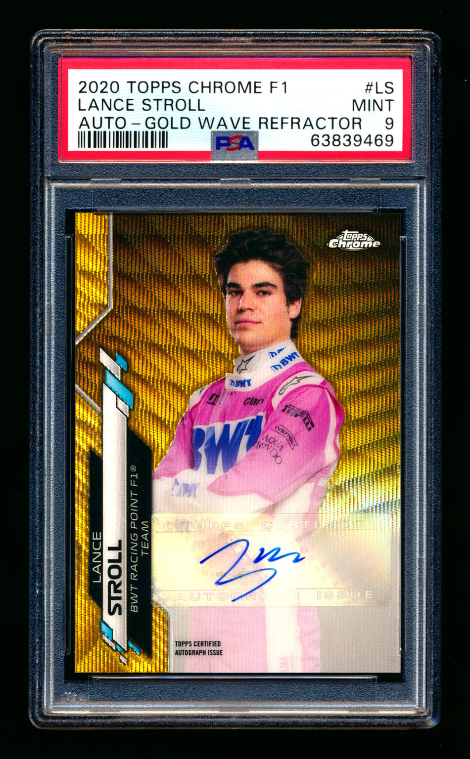 2020 Topps Chrome F1 #F1A-LS Lance Stroll RC Gold Wave Refractor Autograph #06/50 PSA 9
