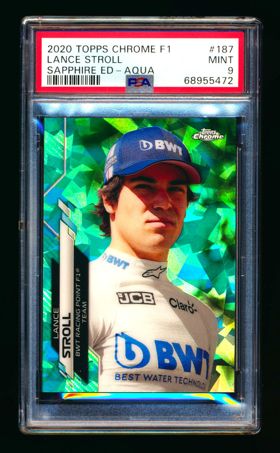 2020 Topps Chrome Sapphire F1 #187 Lance Stroll RC Aqua Refractor #61/99 PSA 9