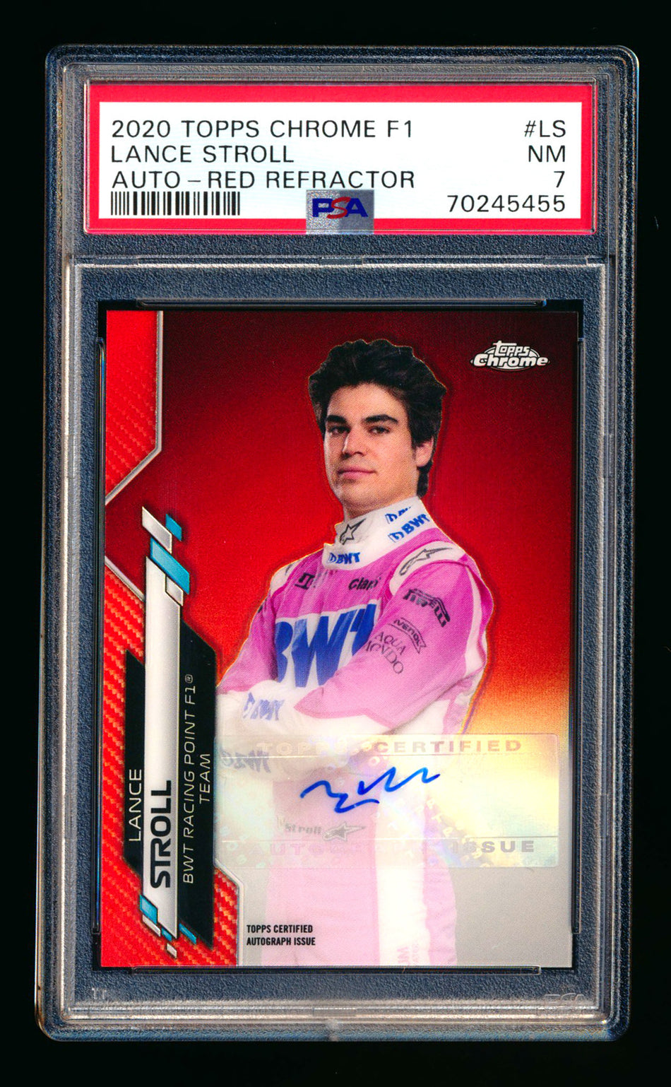 2020 Topps Chrome F1 #F1A-LS Lance Stroll RC Red Refractor Autograph #1/5 PSA 7 (First #!) ** (SOLD - $5,000.00 - 1/12/2026) **