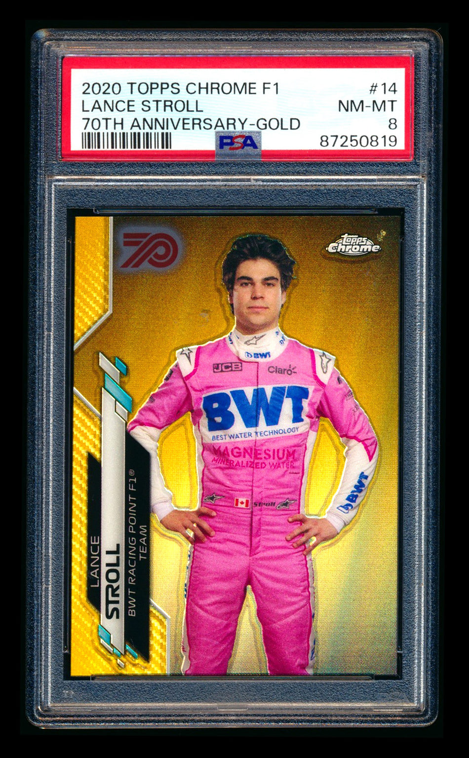 2020 Topps Chrome F1 #14 Lance Stroll RC 70th Anniversary Gold Refractor Portrait PSA 8