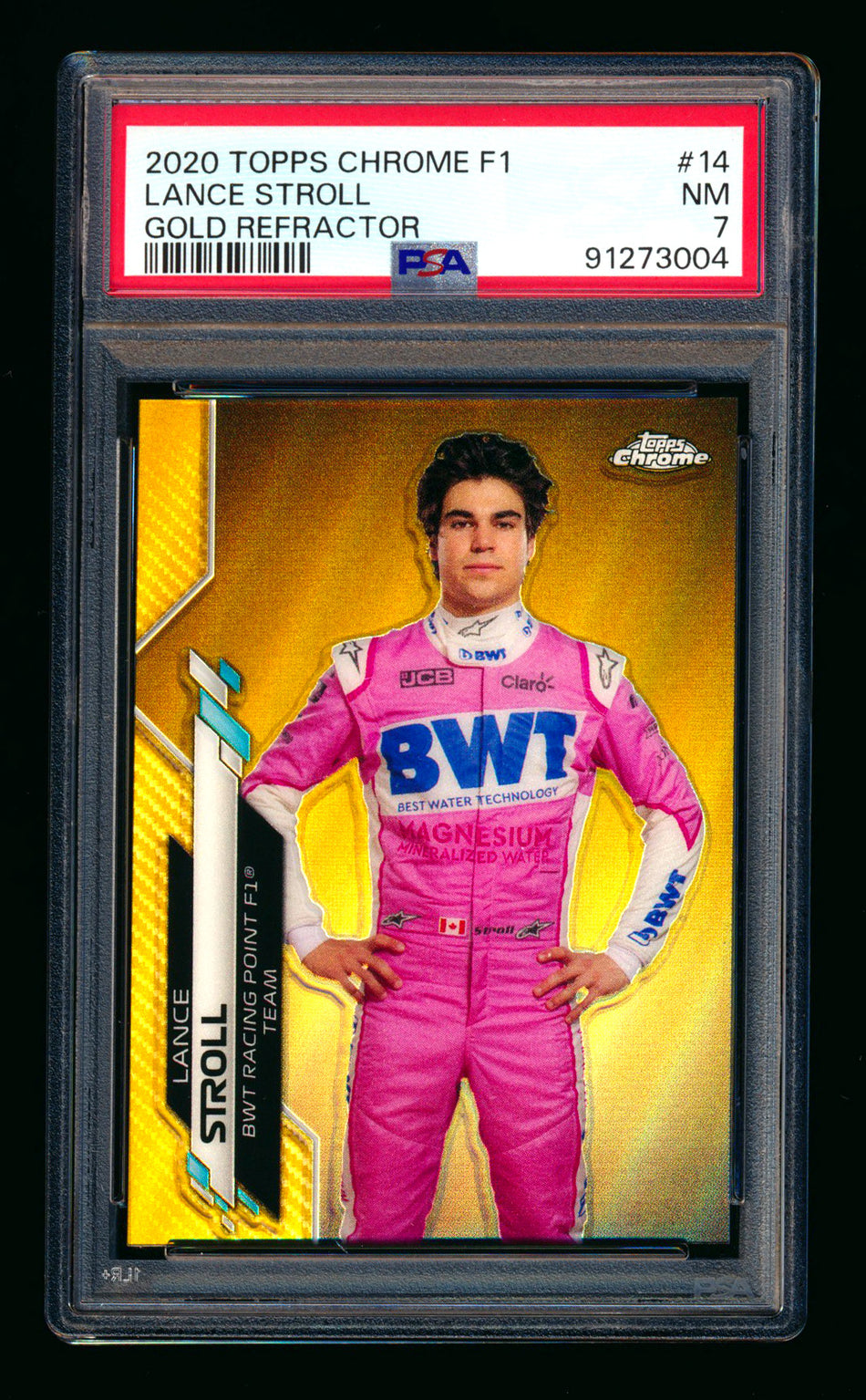 2020 Topps Chrome F1 #14 Lance Stroll RC Gold Refractor Portrait #09/50 PSA 7