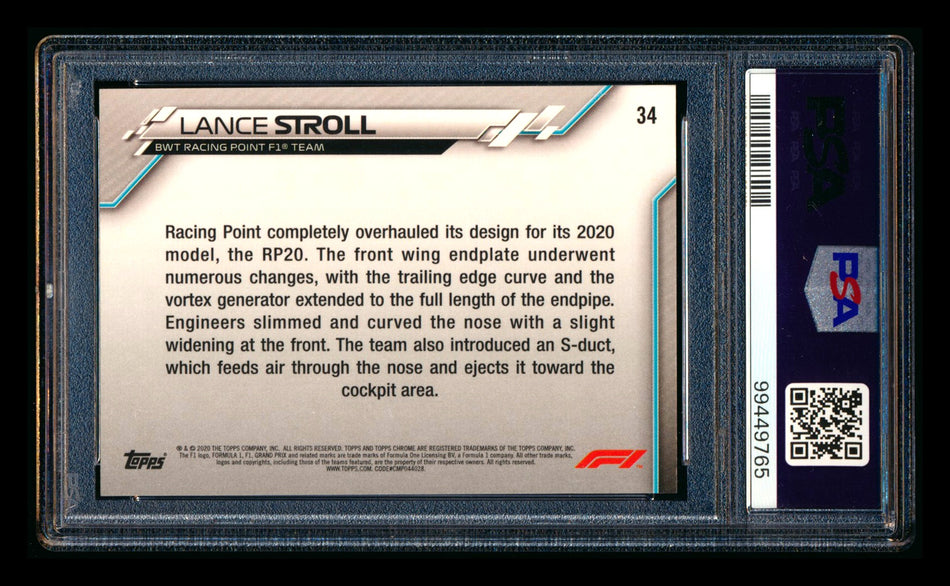 2020 Topps Chrome F1 #34 Lance Stroll RC 70th Anniversary Gold Refractor PSA 9 ** (SOLD eBay - $45.00 - 7/5/2026) **
