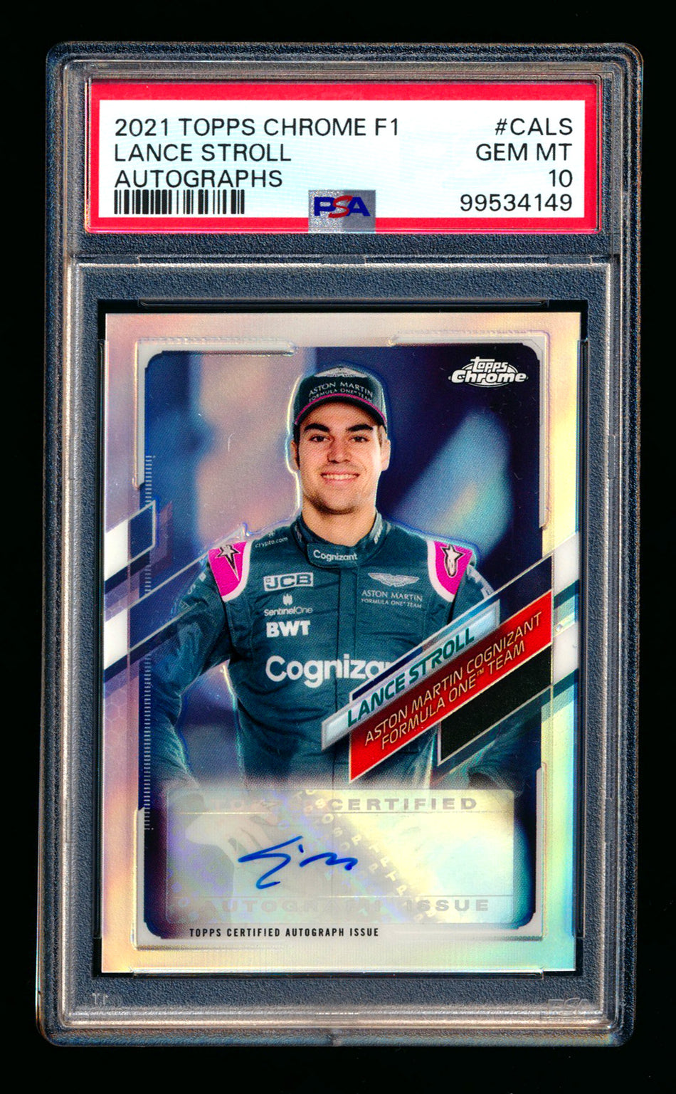 2021 Topps Chrome F1 #CA-LS Lance Stroll Refractor Autograph #48/50 PSA 10