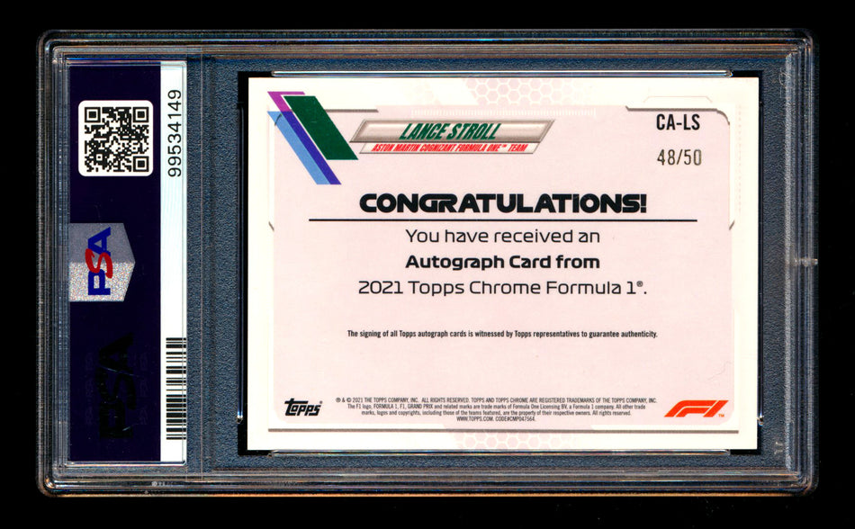 2021 Topps Chrome F1 #CA-LS Lance Stroll Refractor Autograph #48/50 PSA 10