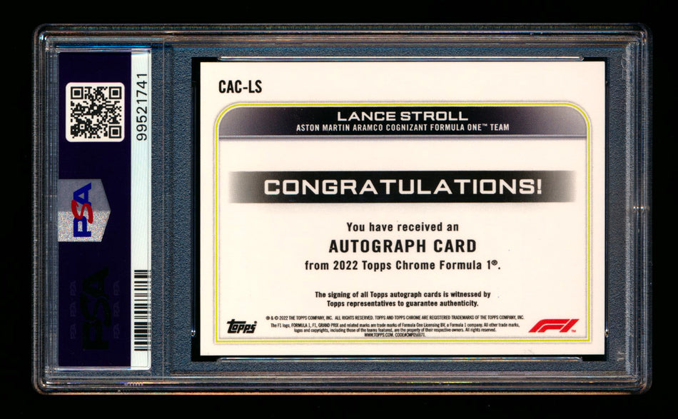 2022 Topps Chrome F1 #CAC-LS Lance Stroll Refractor Autograph PSA 9 DNA 9