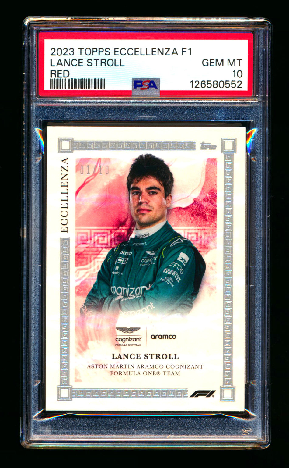 2023 Topps Eccellenza F1 Lance Stroll Red Parallel #01/10 PSA 10 (First #!) ** (SOLD - $251.10 - 5/6/2026) **