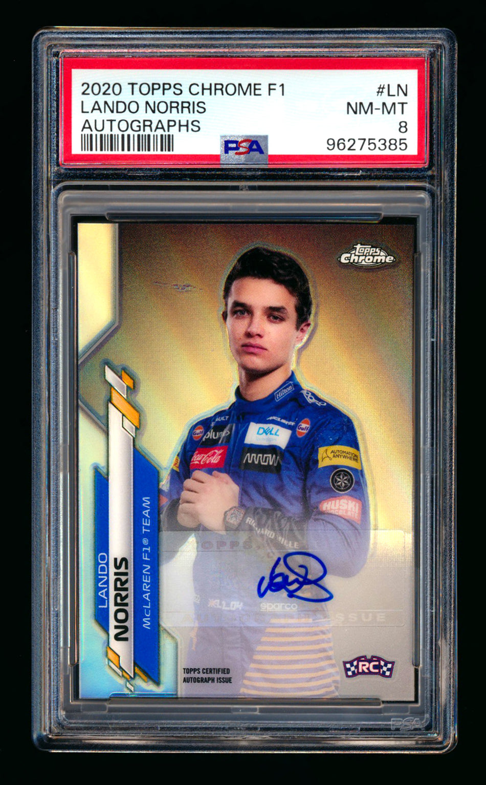 2020 Topps Chrome F1 #F1A-LN Lando Norris RC Refractor Autograph #17/74 PSA 8 ** (SOLD - $2,700.00 - 11/15/2024) **