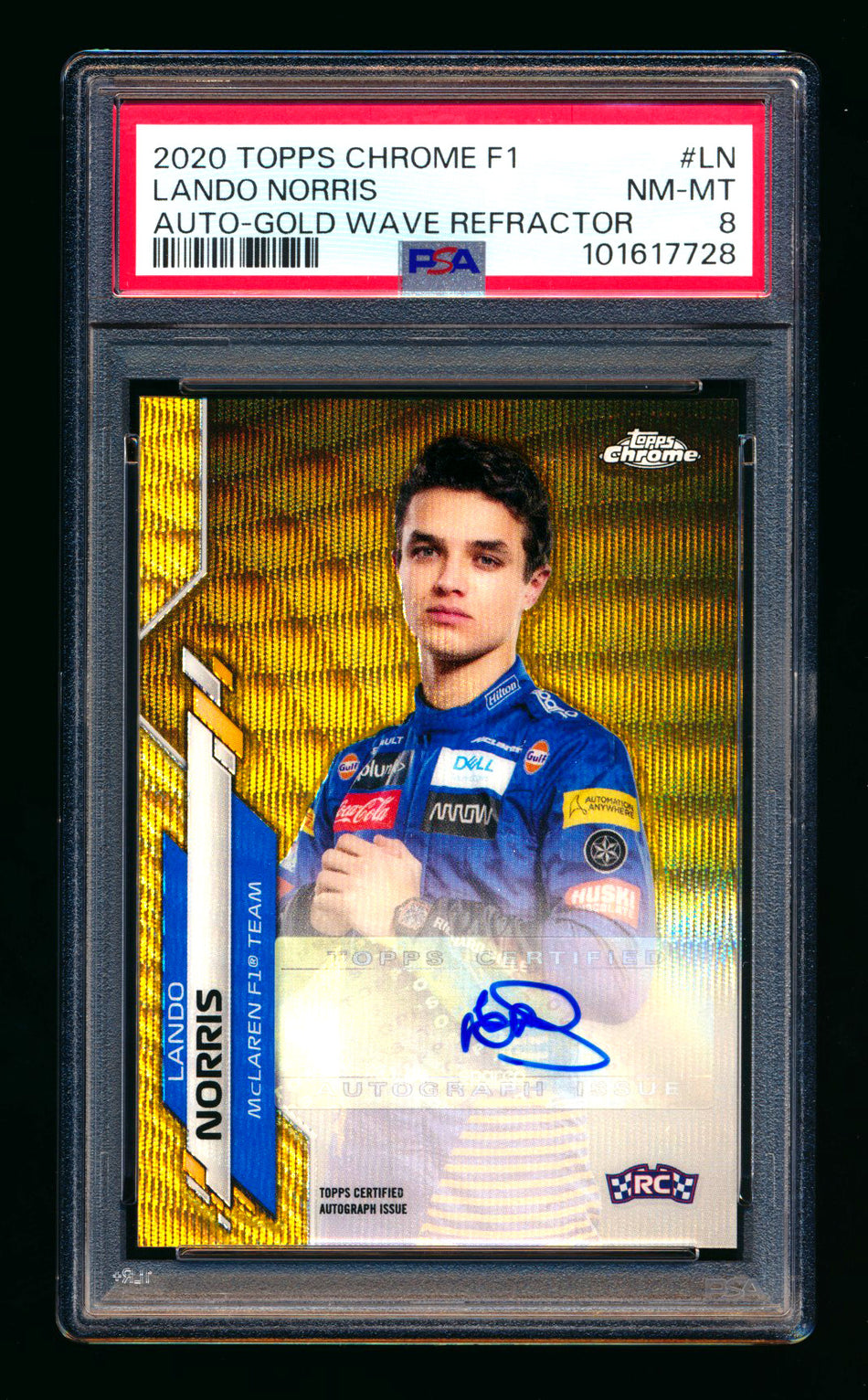 2020 Topps Chrome F1 #F1A-LN Lando Norris RC Gold Wave Refractor Autograph #32/50 PSA 8 ** (SOLD eBay - $4,795.00 - 12/7/2025) **