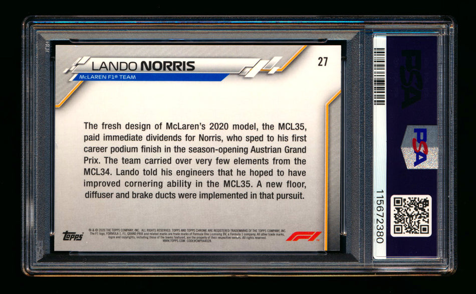 2020 Topps Chrome F1 #27 Lando Norris RC 70th Anniversary Red Refractor PSA 7