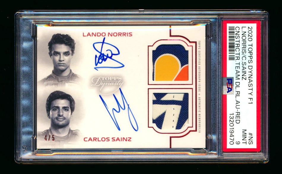 2020 Topps Dynasty F1 #CDAR-NS Lando Norris/Carlos Sainz RC ROOKIE Constructor Red Dual Patch Autograph #4/5 PSA 9 Mint (Lando Car Number #4!) ** (SOLD - $8,500.00 - 4/10/2026) **