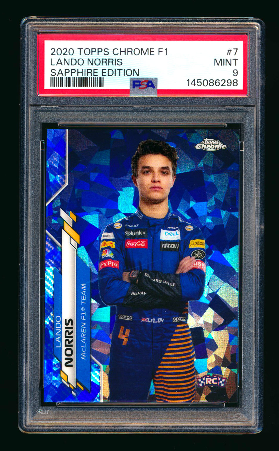 2020 Topps Chrome Sapphire F1 #7 Lando Norris RC Refractor Portrait PSA 9