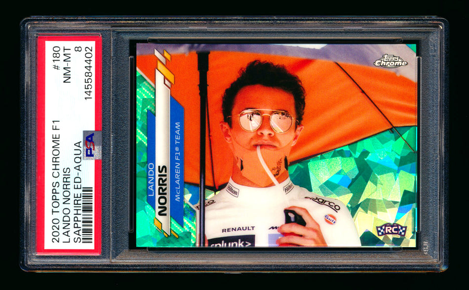 2020 Topps Chrome Sapphire F1 #180 Lando Norris RC Aqua Refractor #49/99 PSA 8