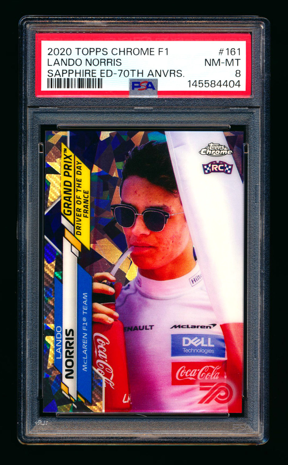 2020 Topps Chrome Sapphire F1 #161 Lando Norris RC 70th Silver Refractor #12/70 PSA 8