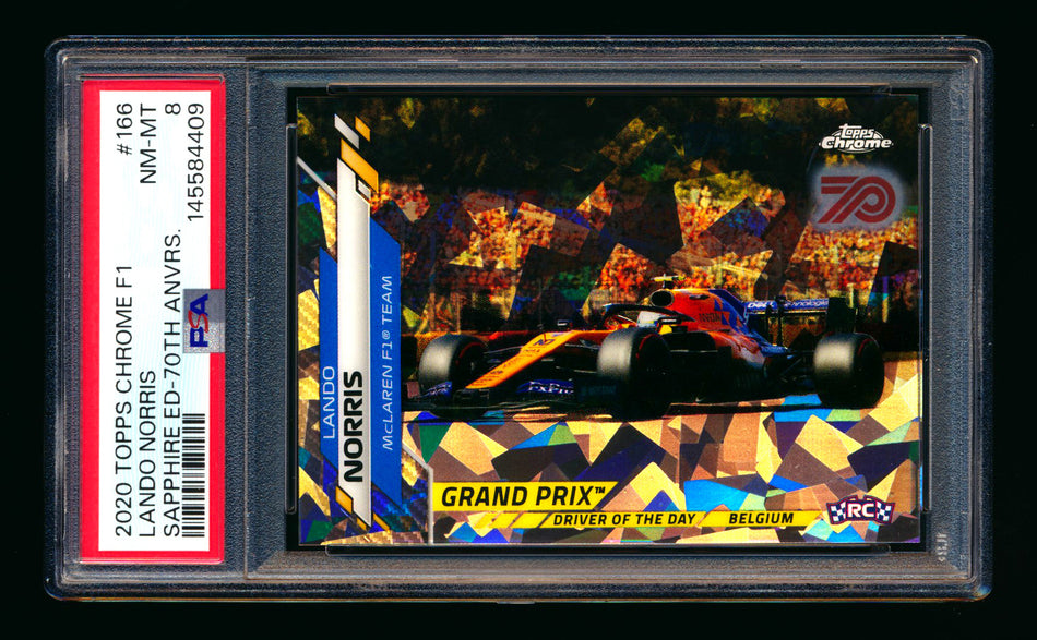 2020 Topps Chrome Sapphire F1 #166 Lando Norris RC 70th Silver Refractor #17/70 PSA 8
