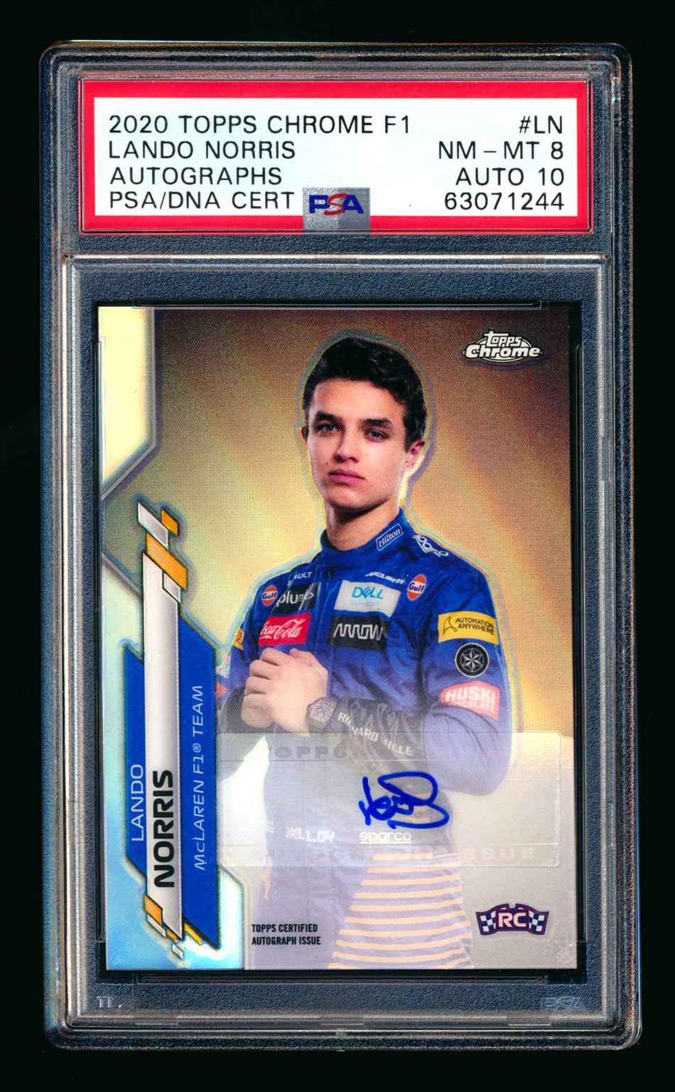 2020 Topps Chrome F1 #F1A-LN Lando Norris RC Refractor Autograph #43/74 PSA 8 DNA 10