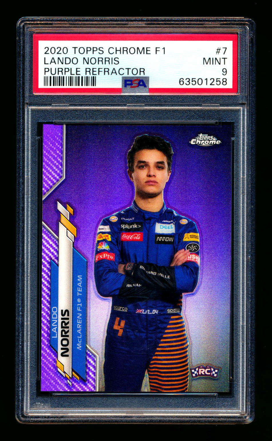 2020 Topps Chrome F1 #7 Lando Norris RC Purple Refractor Portrait #392/399 PSA 9