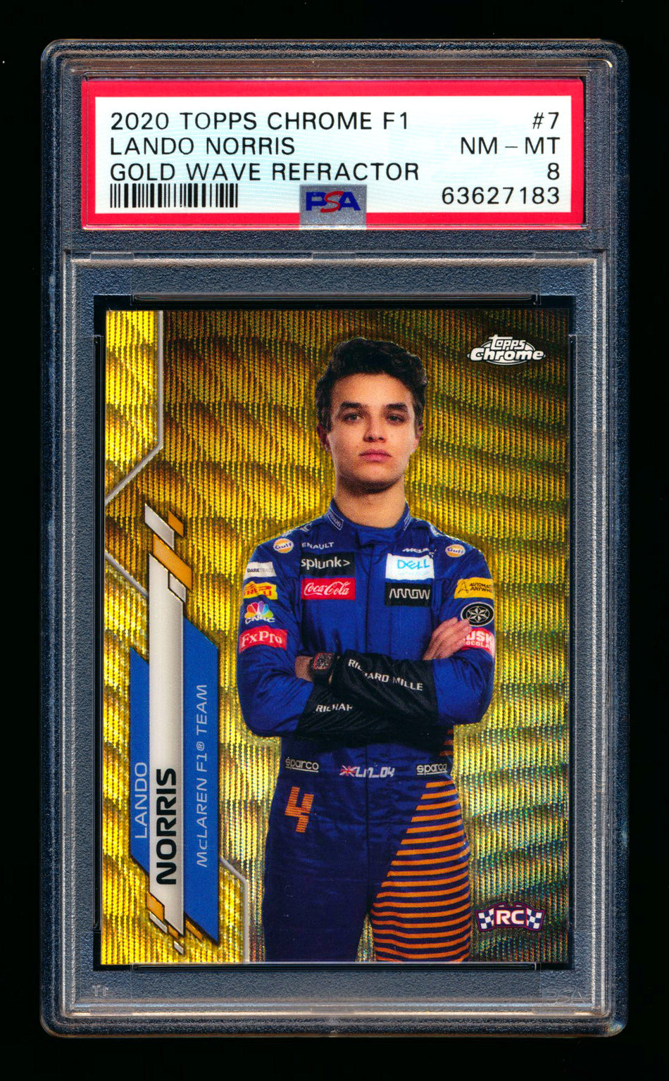 2020 Topps Chrome F1 #7 Lando Norris RC Gold Wave Refractor Portrait #45/50 PSA 8 ** (SOLD - $575.00 - 1/4/2025) **