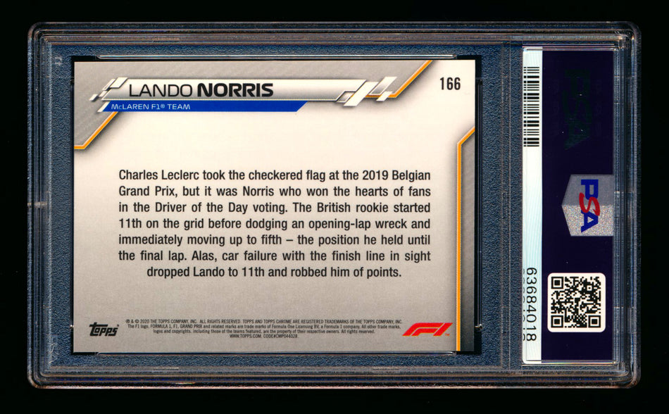 2020 Topps Chrome F1 #166 Lando Norris RC 70th Anniversary Gold Refractor PSA 8 ** (SOLD - $55.00 - 1/3/2025) **