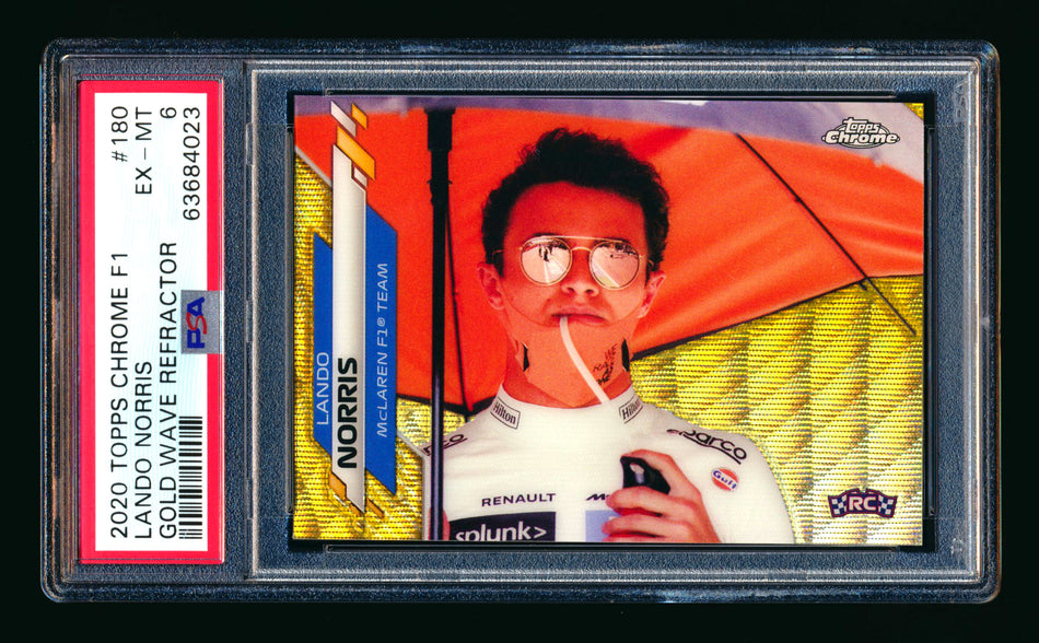 2020 Topps Chrome F1 #180 Lando Norris RC Gold Wave Refractor #14/50 PSA 6