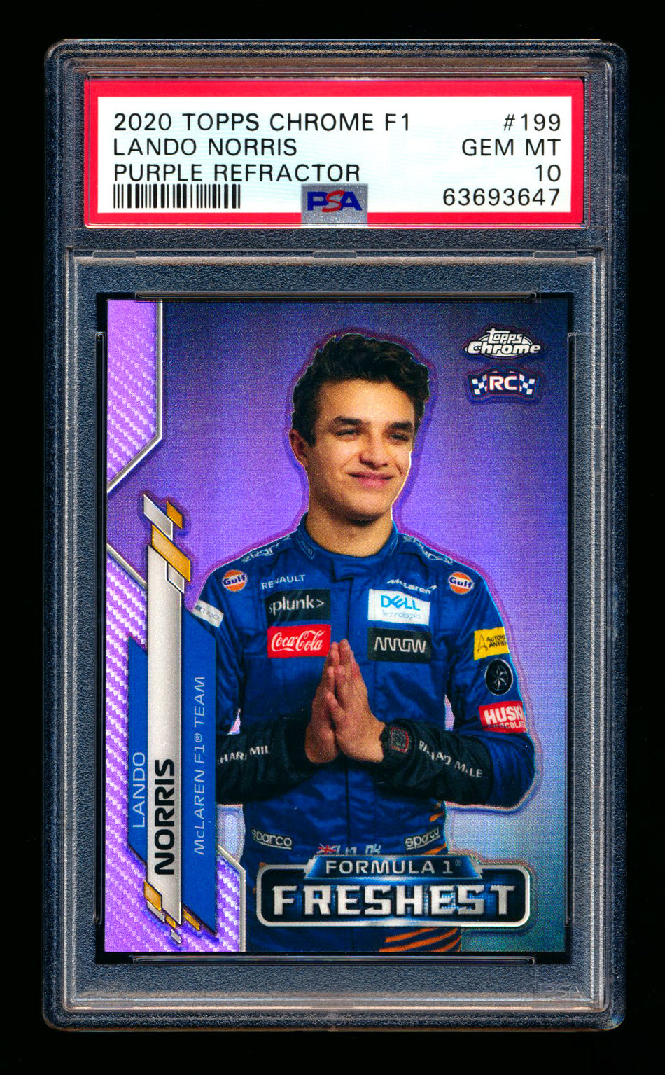 2020 Topps Chrome F1 #199 Lando Norris RC Purple Refractor #242/399 PSA 10 ** (SOLD - $260.00 - 1/11/2025) **