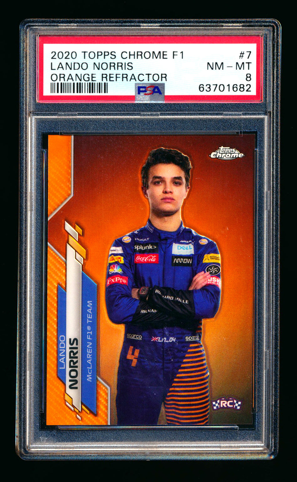 2020 Topps Chrome F1 #7 Lando Norris RC Orange Refractor Portrait #13/25 PSA 8