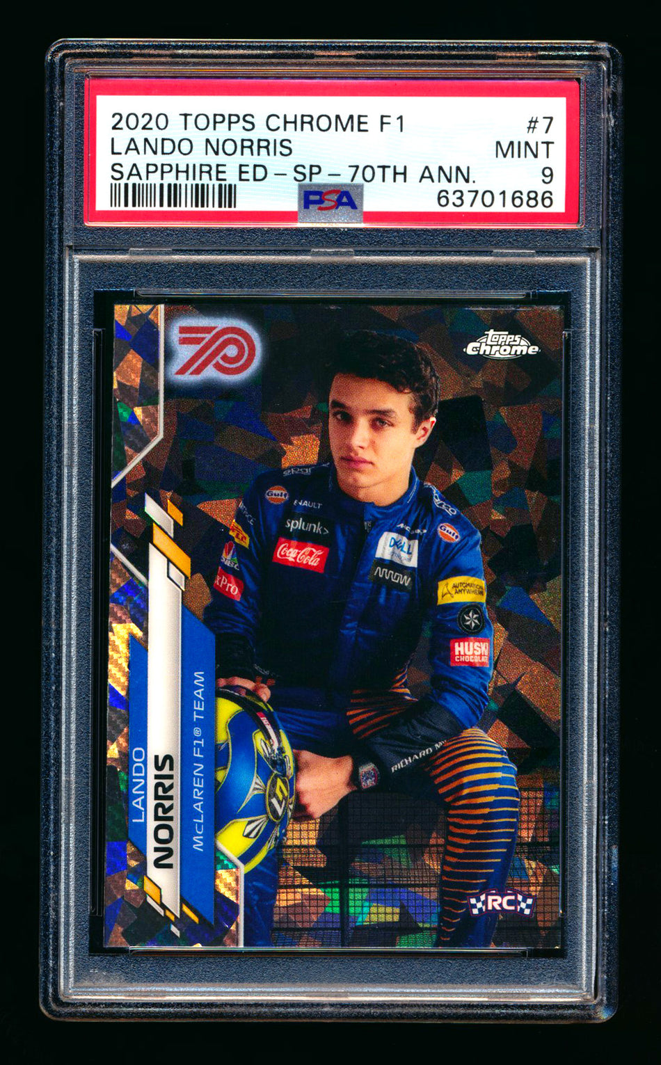 2020 Topps Chrome Sapphire F1 #7 Lando Norris RC 70th Silver Refractor Image Variation SP #07/70 PSA 9 ** (SOLD - $625.00 - 8/15/2025) **