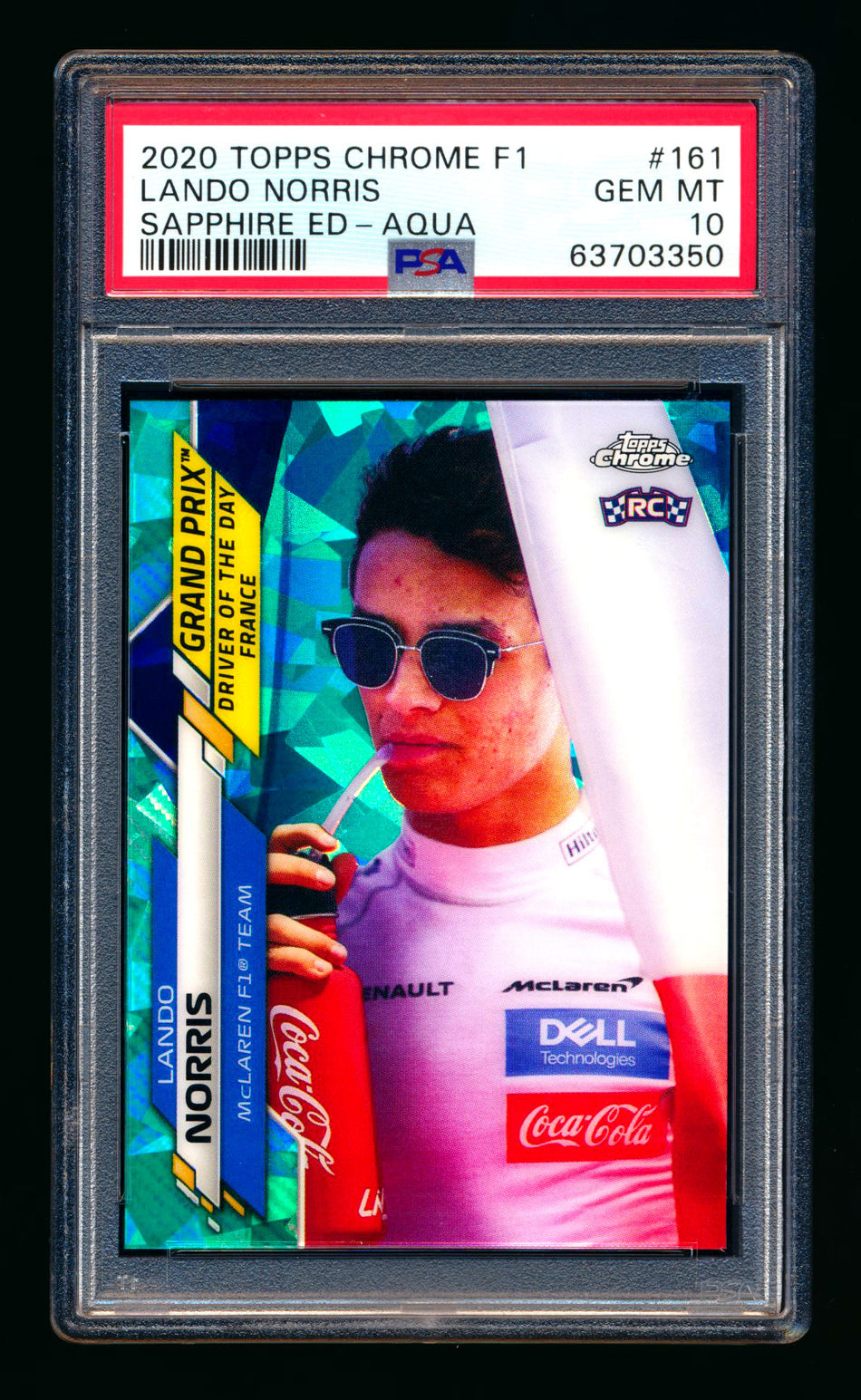 2020 Topps Chrome Sapphire F1 #161 Lando Norris RC Aqua Refractor #34/99 PSA 10 ** (SOLD - $149.00 - 12/20/2024) **