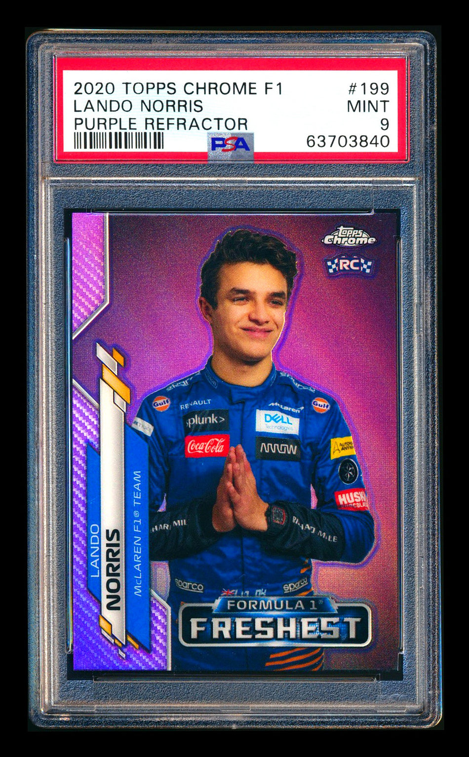 2020 Topps Chrome F1 #199 Lando Norris RC Purple Refractor Freshest #204/399 PSA 9