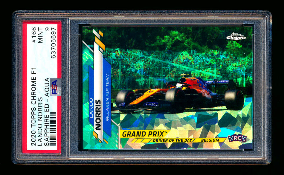 2020 Topps Chrome Sapphire F1 #166 Lando Norris RC Aqua Refractor #40/99 PSA 9