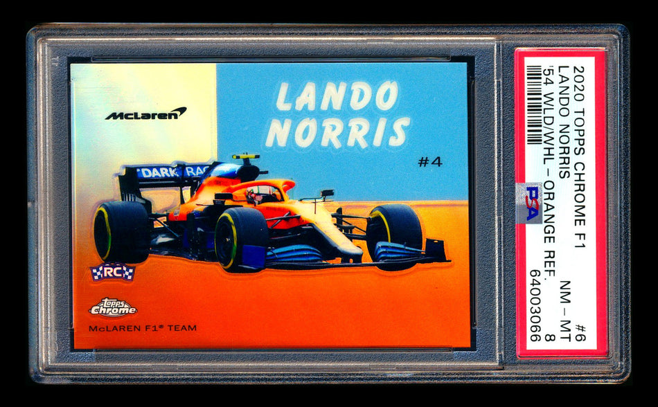 2020 Topps Chrome F1 1954 World on Wheels #54W-6 Lando Norris RC Orange Refractor #22/25 PSA 8