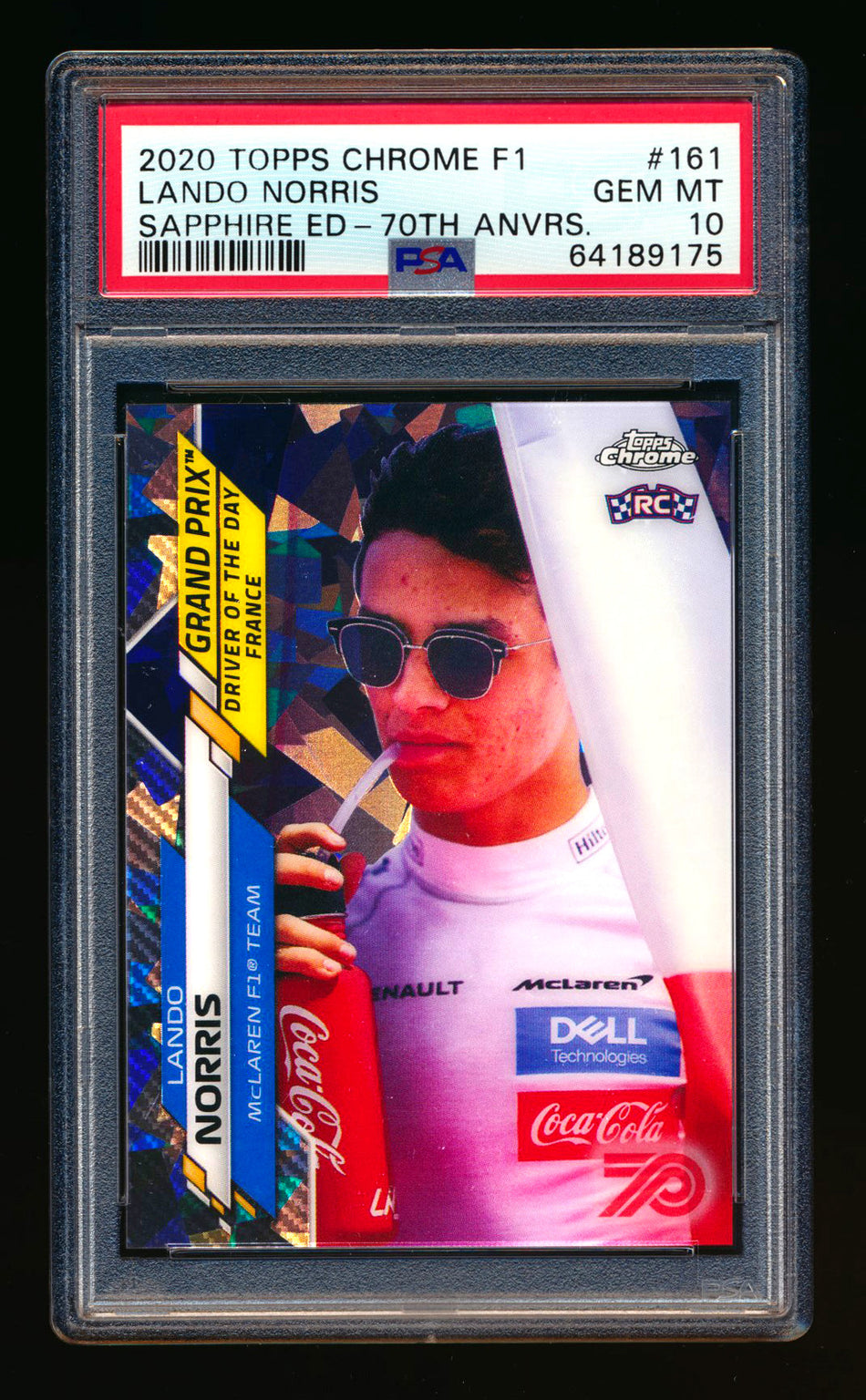 2020 Topps Chrome Sapphire F1 #161 Lando Norris RC 70th Silver Refractor #34/70 PSA 10 ** (SOLD - $349.00 - 10/23/2024) **