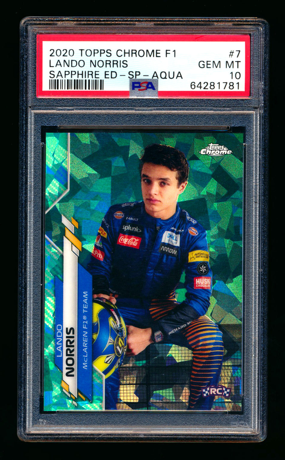 2020 Topps Chrome Sapphire F1 #7 Lando Norris RC Aqua Refractor Image Variation SP #53/99 PSA 10