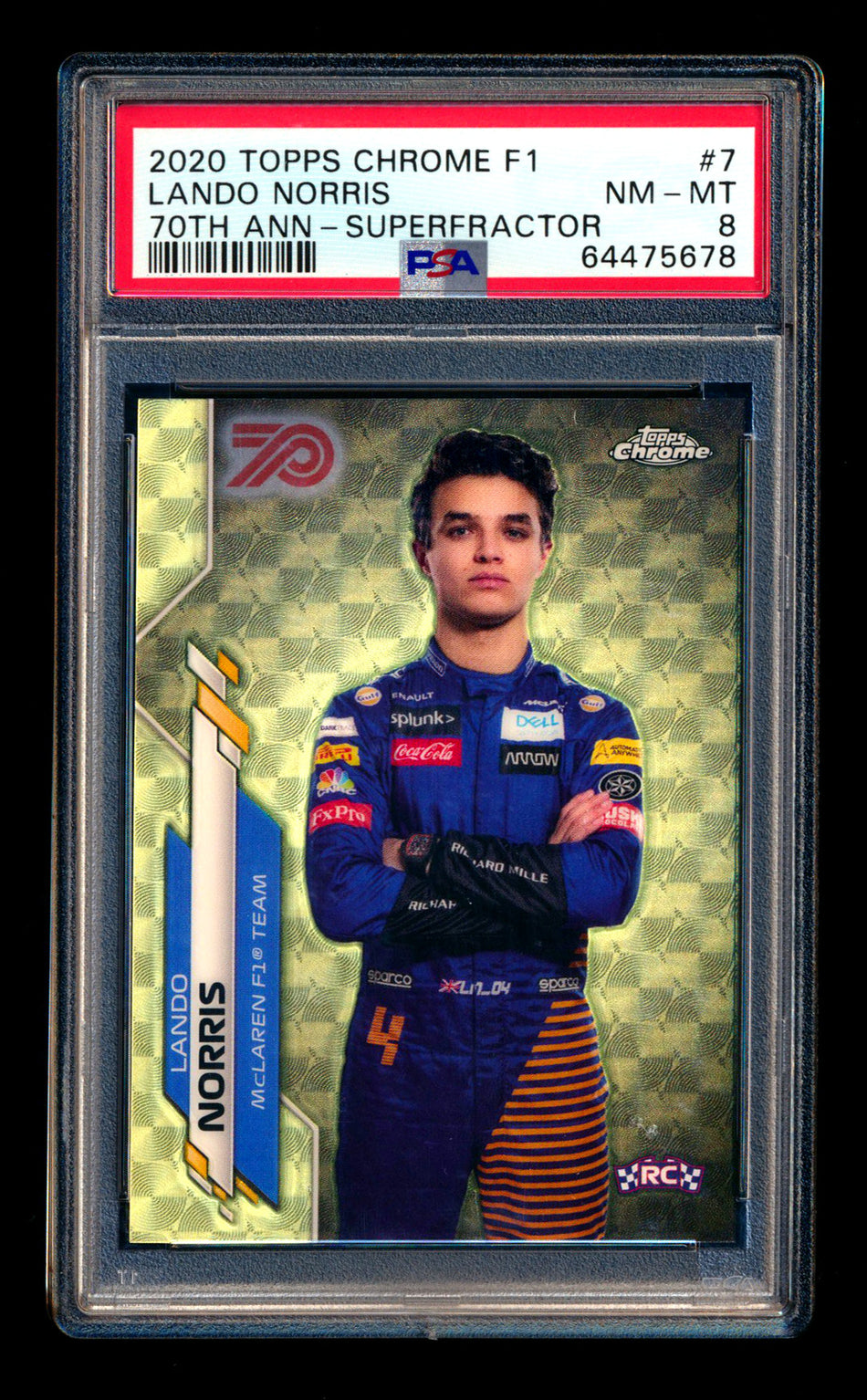 2020 Topps Chrome F1 #7 Lando Norris RC 70th Anniversary Superfractor Portrait PSA 8