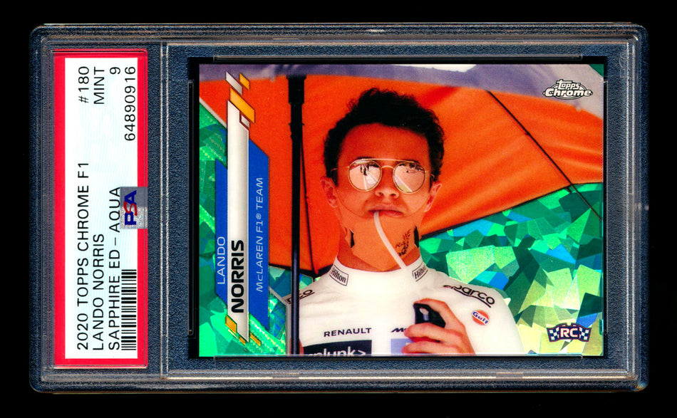 2020 Topps Chrome Sapphire F1 #180 Lando Norris RC Aqua Refractor #13/99 PSA 9 ** (SOLD - $85.00 - 3/7/2025) **