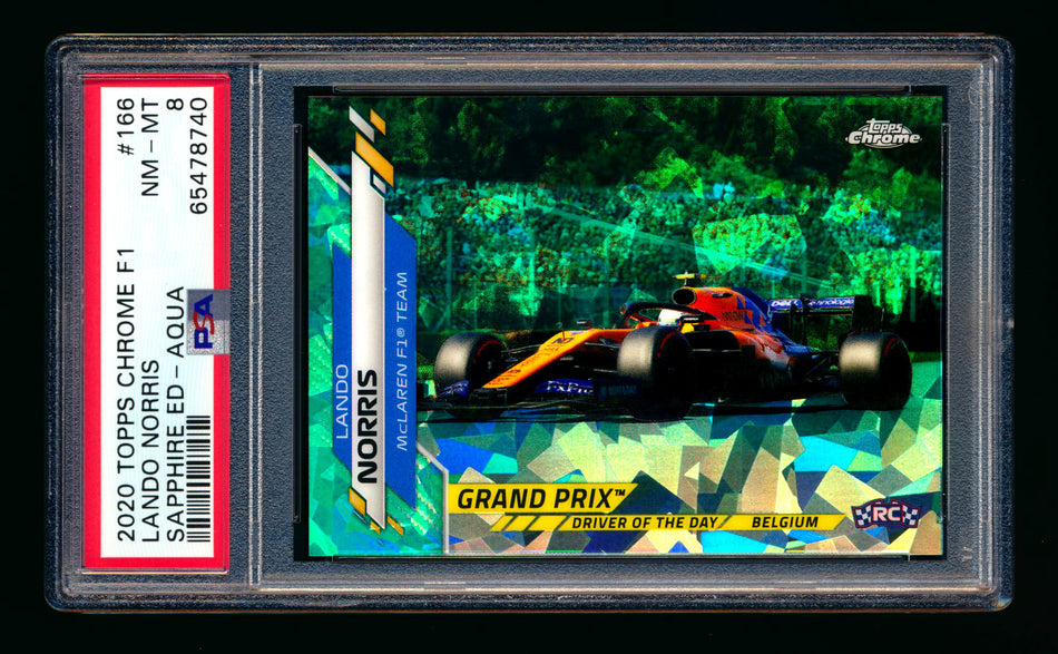 2020 Topps Chrome Sapphire F1 #166 Lando Norris RC Aqua Refractor #92/99 PSA 8