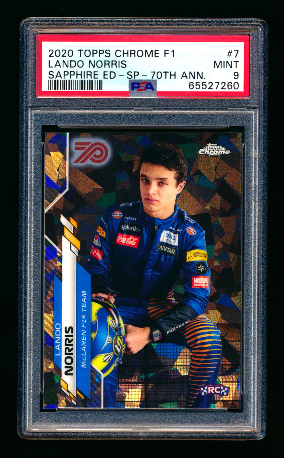 2020 Topps Chrome Sapphire F1 #7 Lando Norris RC 70th Silver Refractor Image Variation SP #10/70 PSA 9
