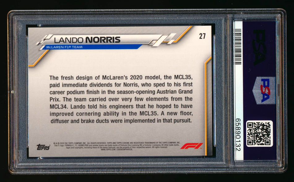 2020 Topps Chrome F1 #27 Lando Norris RC 70th Anniversary Gold Refractor PSA 10