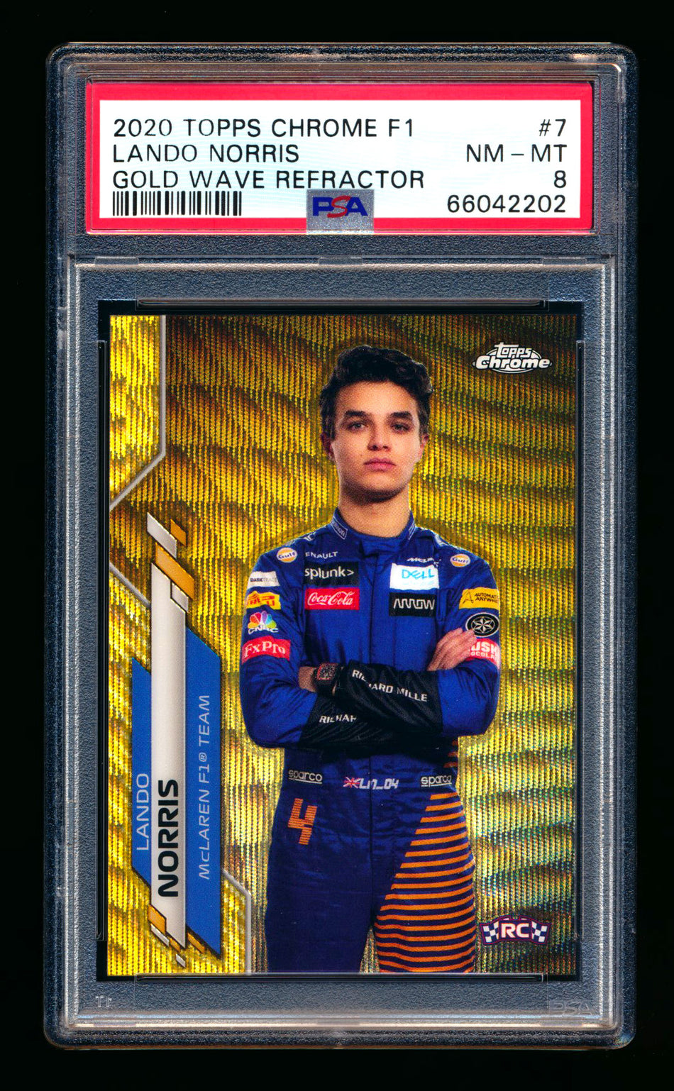 2020 Topps Chrome F1 #7 Lando Norris RC Gold Wave Refractor Portrait #35/50 PSA 8 ** (SOLD - $500.00 - 12/15/2024) **