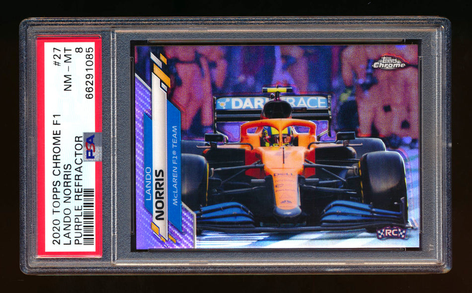 2020 Topps Chrome F1 #27 Lando Norris RC Purple Refractor #155/399 PSA 8 ** (SOLD - $25.00 - 11/13/2024) **