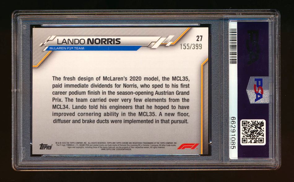 2020 Topps Chrome F1 #27 Lando Norris RC Purple Refractor #155/399 PSA 8 ** (SOLD - $25.00 - 11/13/2024) **