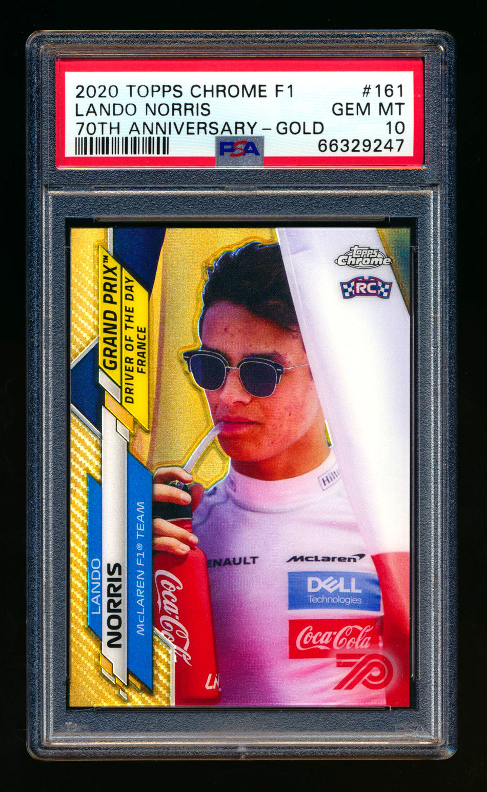 2020 Topps Chrome F1 #161 Lando Norris RC 70th Anniversary Gold Refractor PSA 10