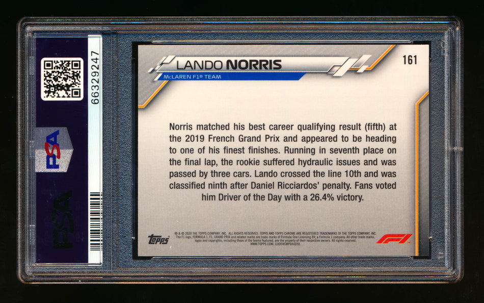 2020 Topps Chrome F1 #161 Lando Norris RC 70th Anniversary Gold Refractor PSA 10