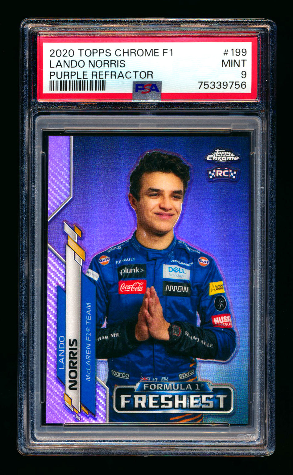 2020 Topps Chrome F1 #199 Lando Norris RC Purple Refractor #259/399 PSA 9