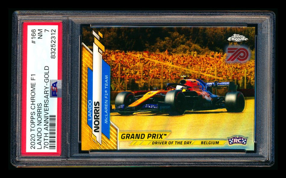 2020 Topps Chrome F1 #166 Lando Norris RC 70th Anniversary Gold Refractor PSA 7