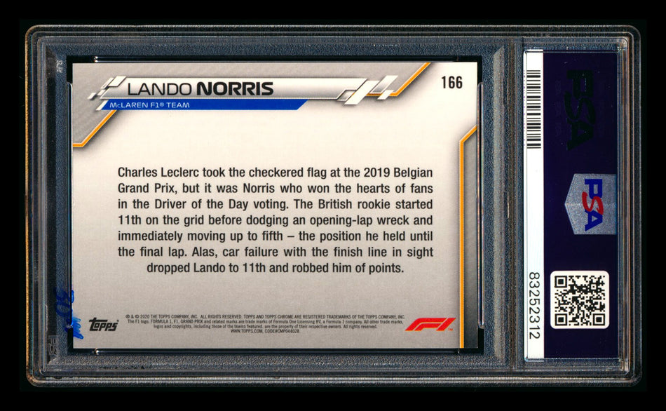 2020 Topps Chrome F1 #166 Lando Norris RC 70th Anniversary Gold Refractor PSA 7