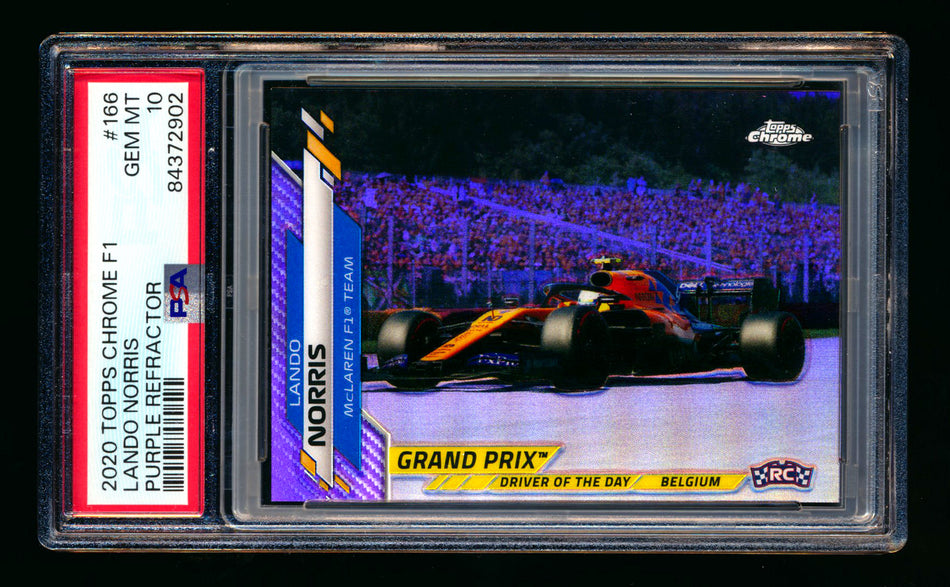 2020 Topps Chrome F1 #166 Lando Norris RC Purple Refractor #386/399 PSA 10
