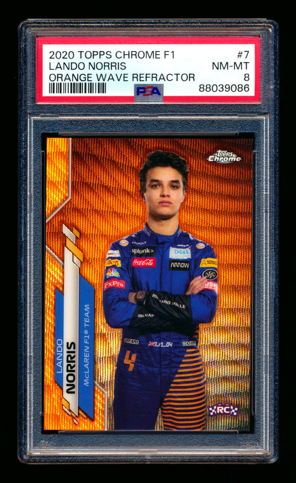 2020 Topps Chrome F1 #7 Lando Norris RC Orange Wave Refractor Portrait #17/25 PSA 8 ** (SOLD - $900.00 - 1/4/2025) **